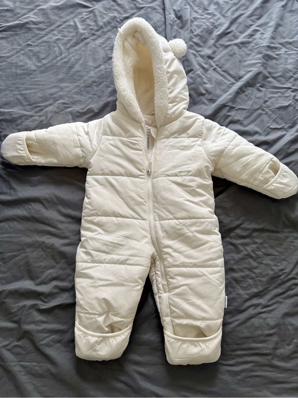 Cozy Cream Hooded Baby One-Piece Snowsuit